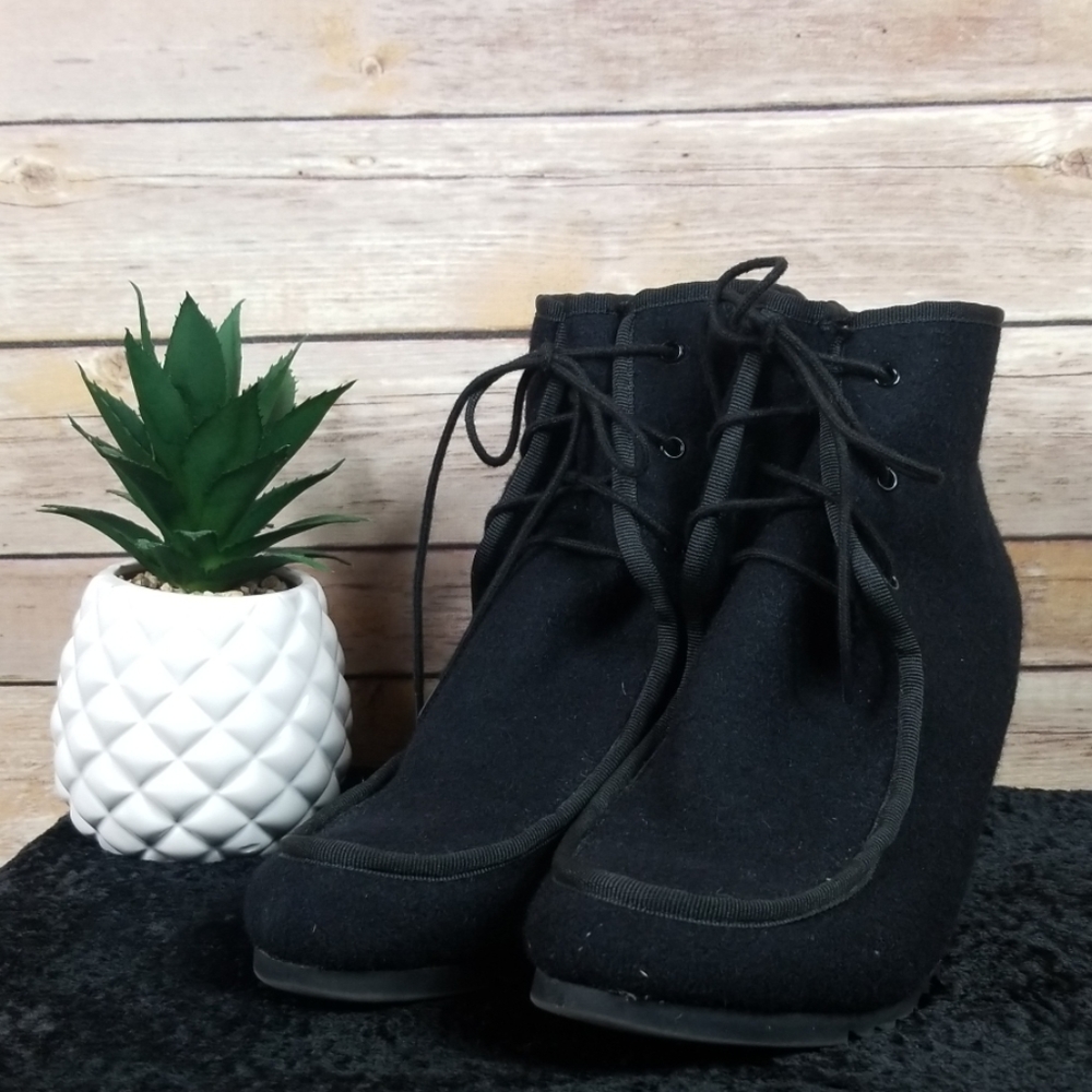 SakRoots|Tango Felt Lace Up Wedge Booties